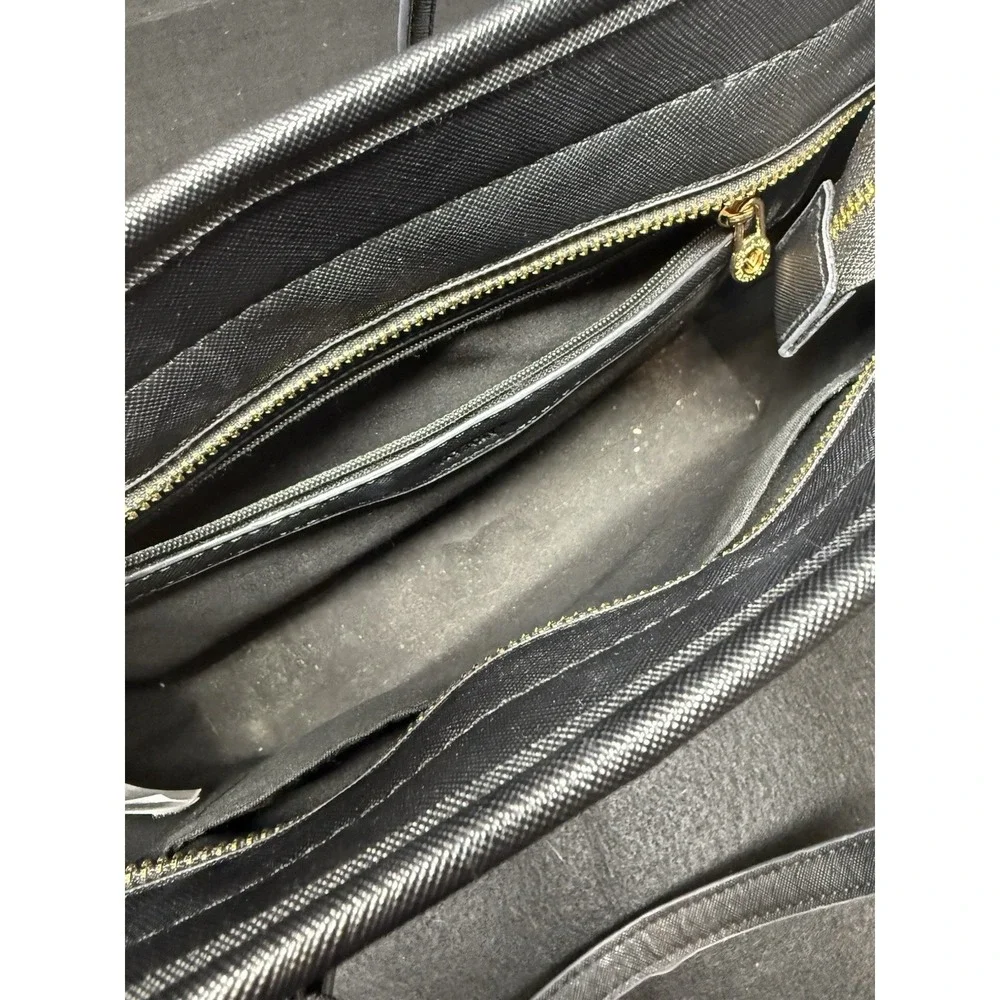 Orlandi Valentino Black Tote Handbag Gold Tone Logo Shoulder Bag Large Purse